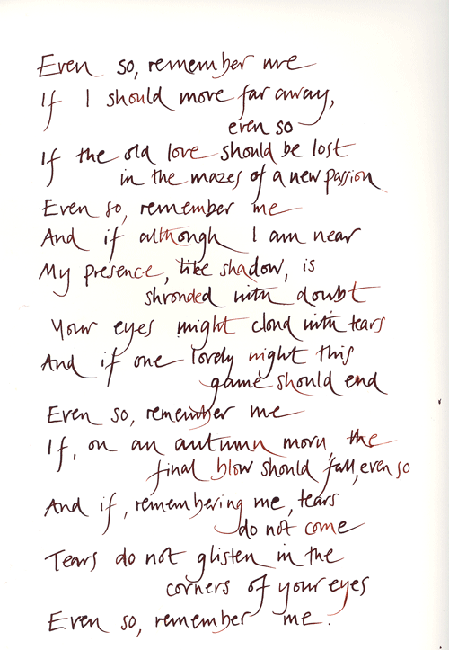 <handwritten copy of the poem Even So>